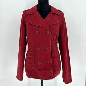 Y2K Mossimo Burgundy Corduroy Double Breasted Pea Coat Cotton Jacket Wom Sz M/L